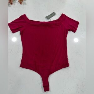Eva mendez Chic Off-Shoulder Bodysuit in Rich Red burgundy